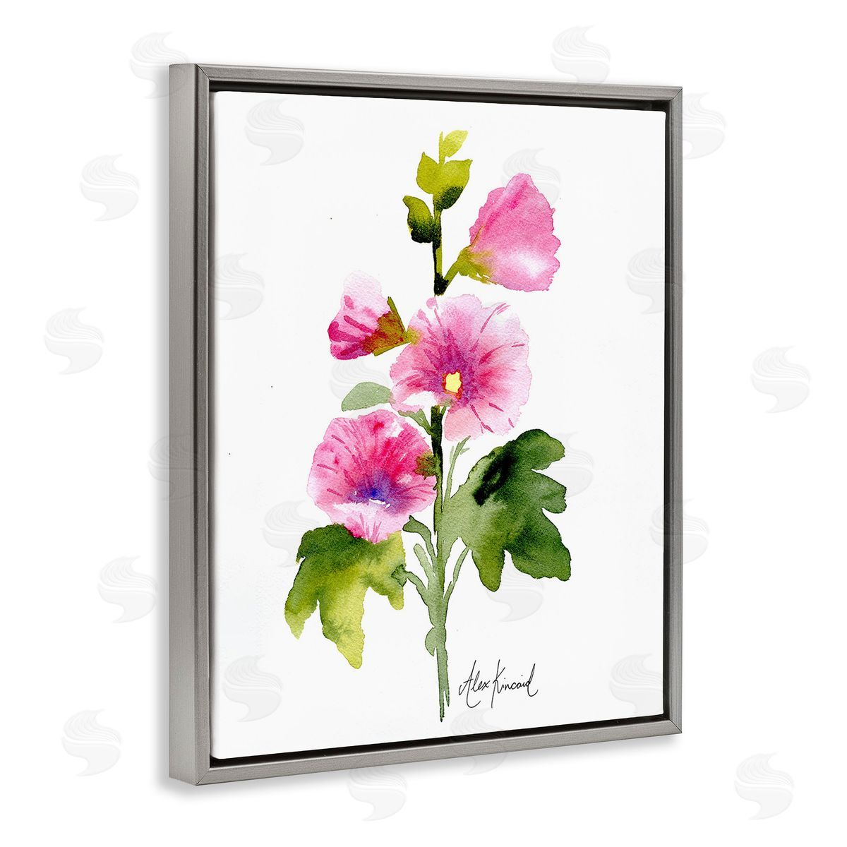 Alexandria Gilbert Kincaid Pink Watercolor Blossoms Gray Floating Frame Canvas Wall Art Print