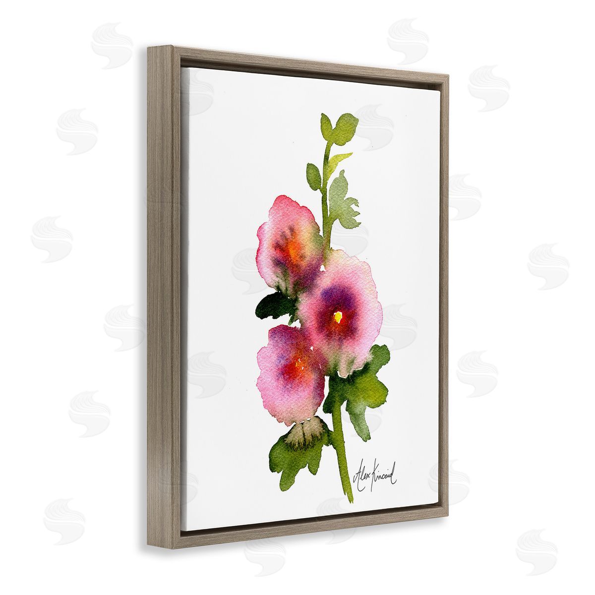 Alexandria Gilbert Kincaid Pink Watercolor Flowers Brown Floating Frame Canvas Wall Art Print