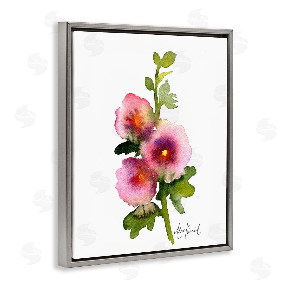 Alexandria Gilbert Kincaid Pink Watercolor Flowers Gray Floating Frame Canvas Wall Art Print