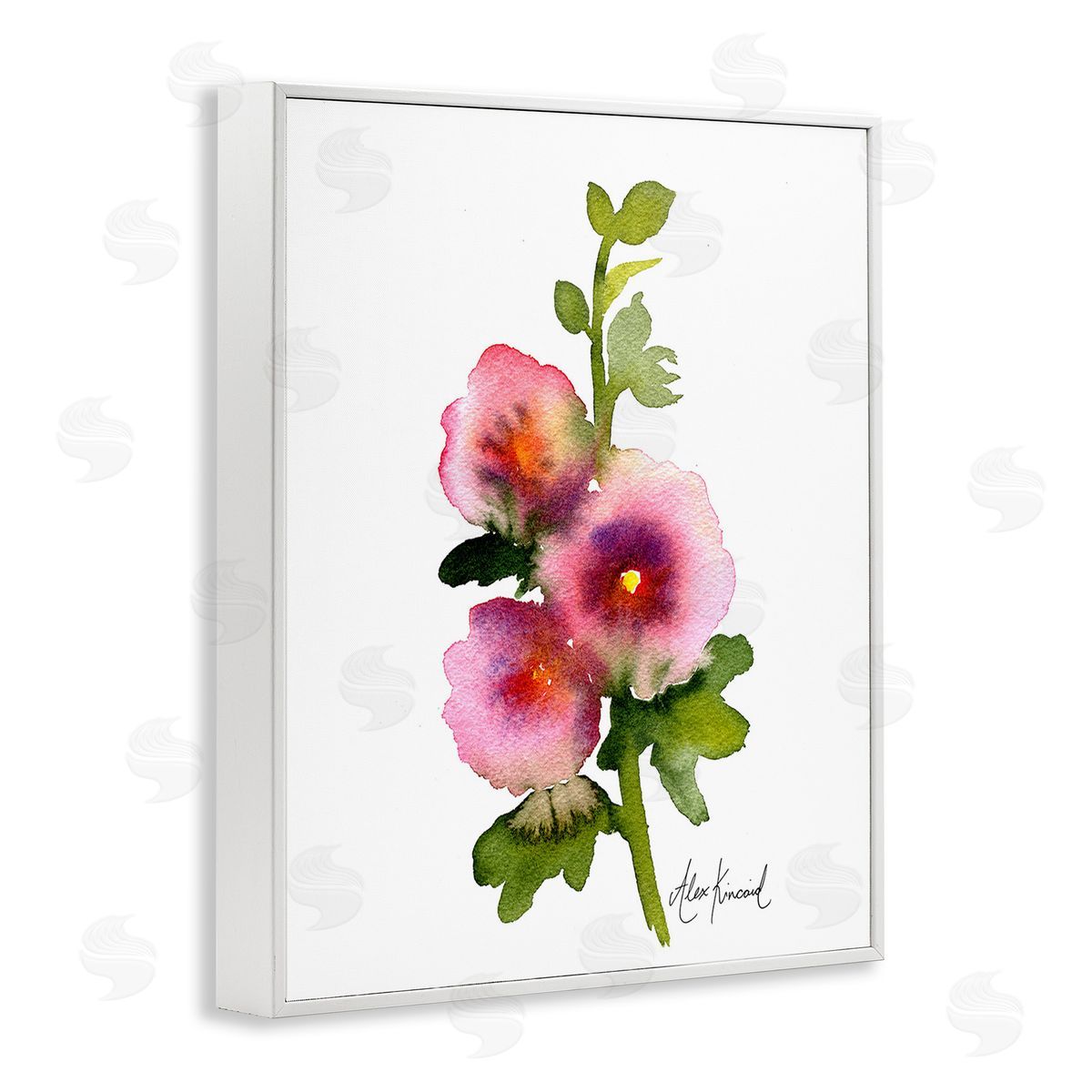 Alexandria Gilbert Kincaid Pink Watercolor Flowers White Framed Giclee Wall Art Print