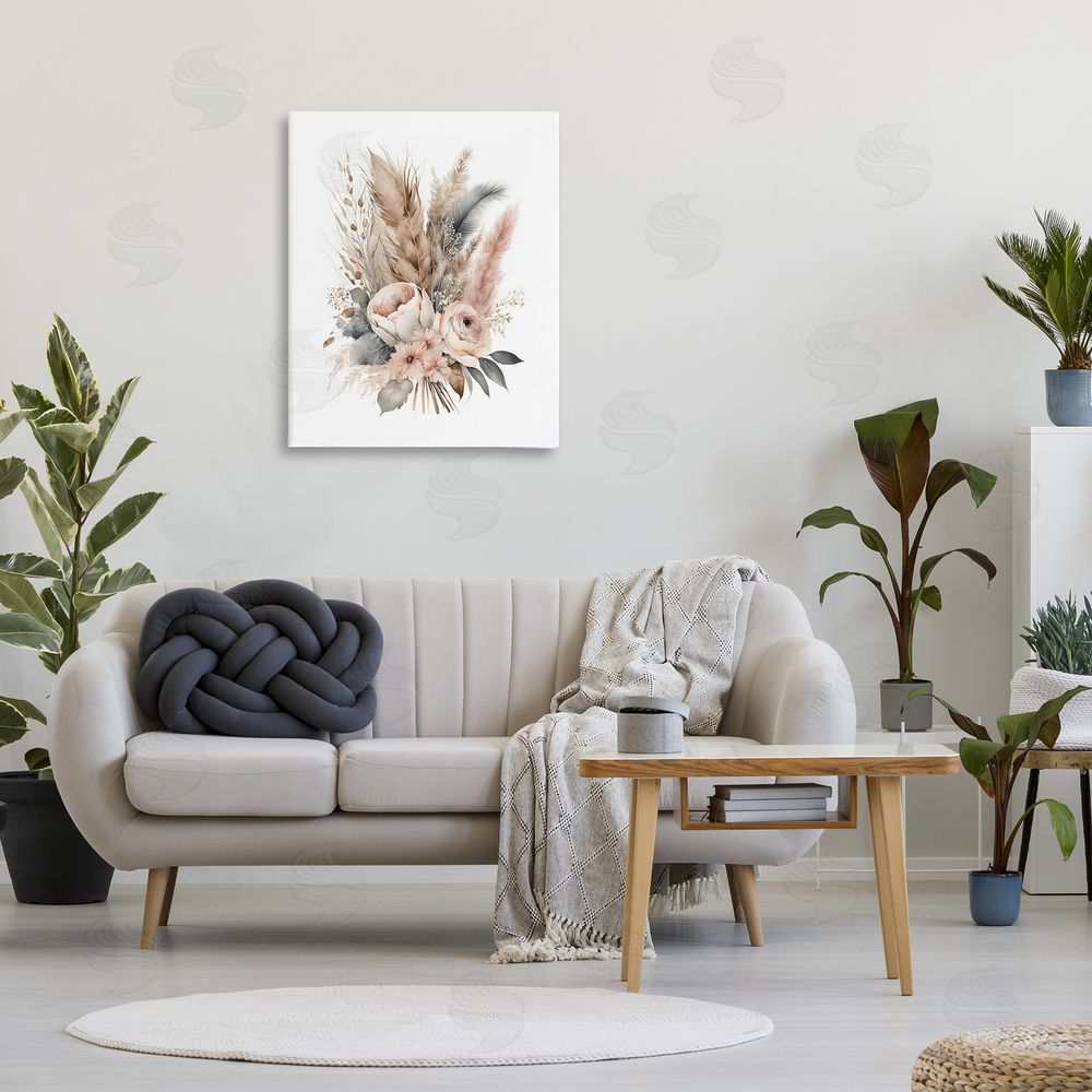 LSR Design Studio Boho Feather Bouquet Canvas Wall Art Print in Room