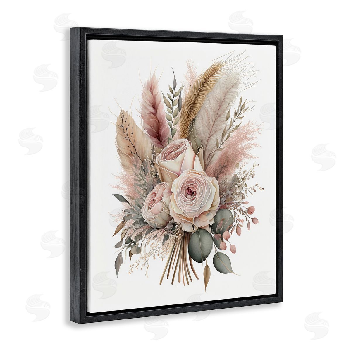 LSR Design Studio Roses & Country Reeds Black Floating Frame Canvas Wall Art Print
