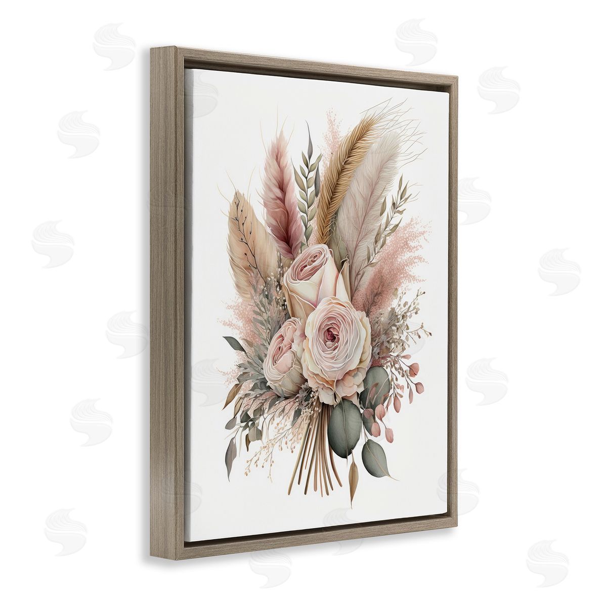 LSR Design Studio Roses & Country Reeds Brown Floating Frame Canvas Wall Art Print