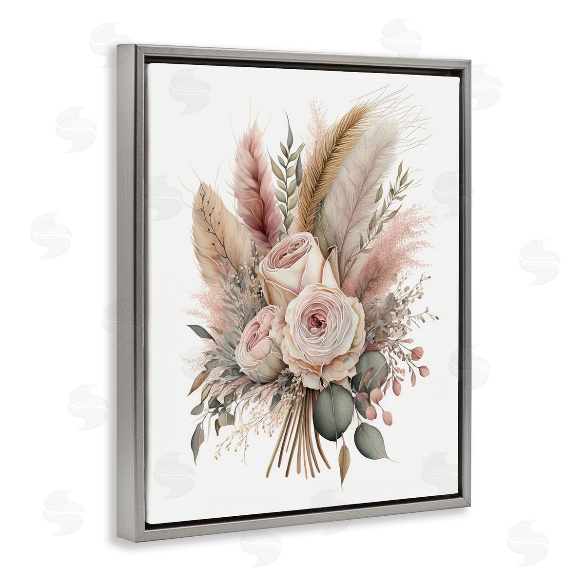 LSR Design Studio Roses & Country Reeds Gray Floating Frame Canvas Wall Art Print