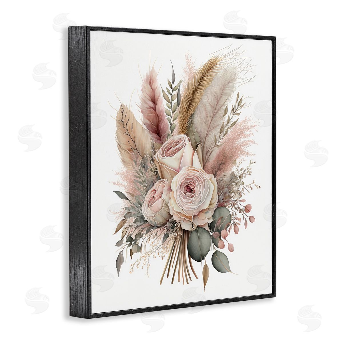 LSR Design Studio Roses & Country Reeds Black Framed Giclee Wall Art Print