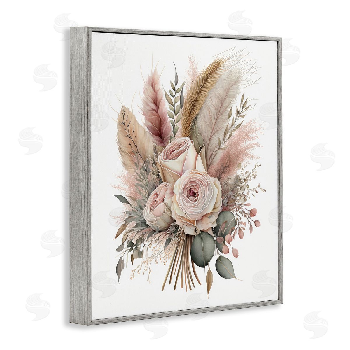LSR Design Studio Roses & Country Reeds Gray Framed Giclee Wall Art Print