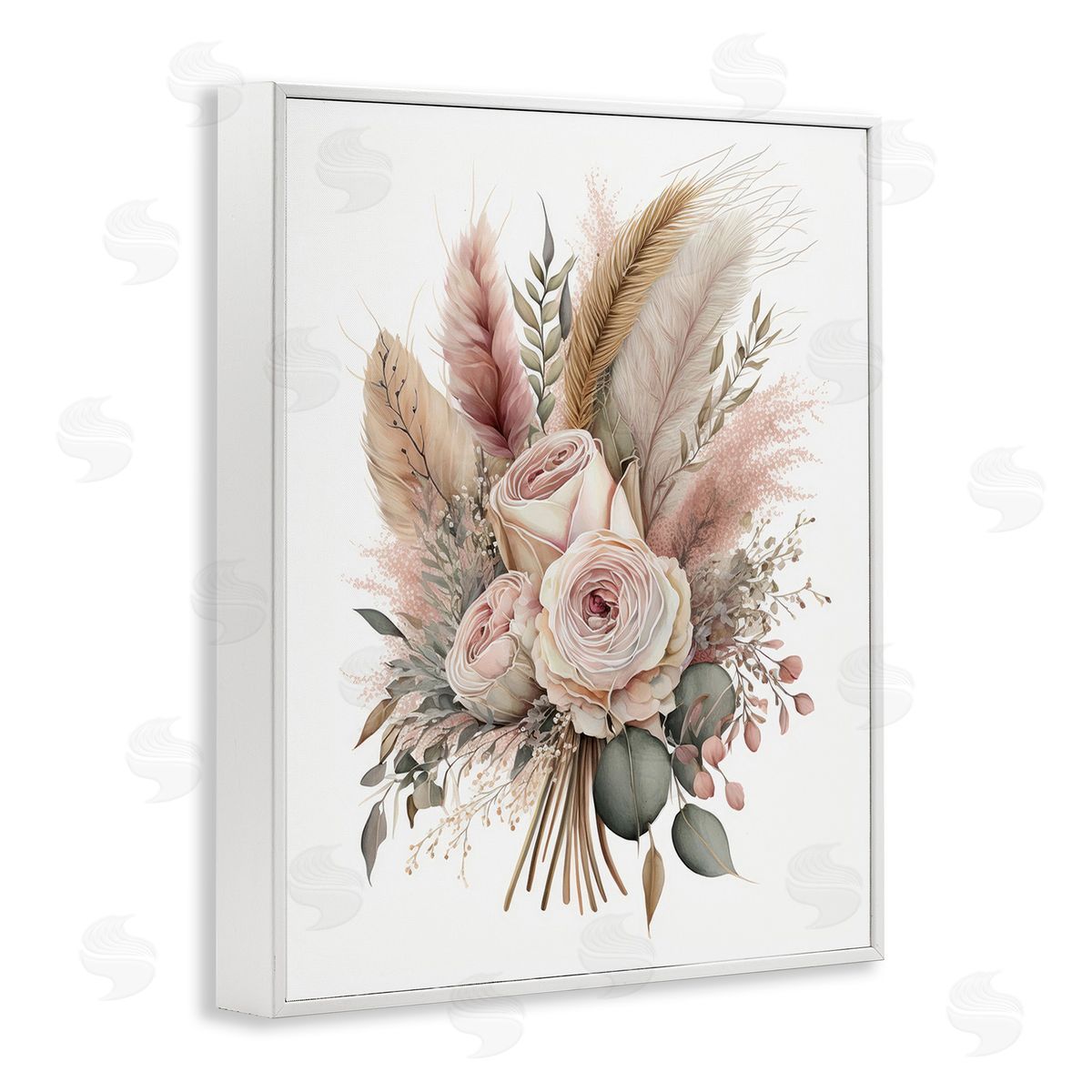 LSR Design Studio Roses & Country Reeds White Framed Giclee Wall Art Print