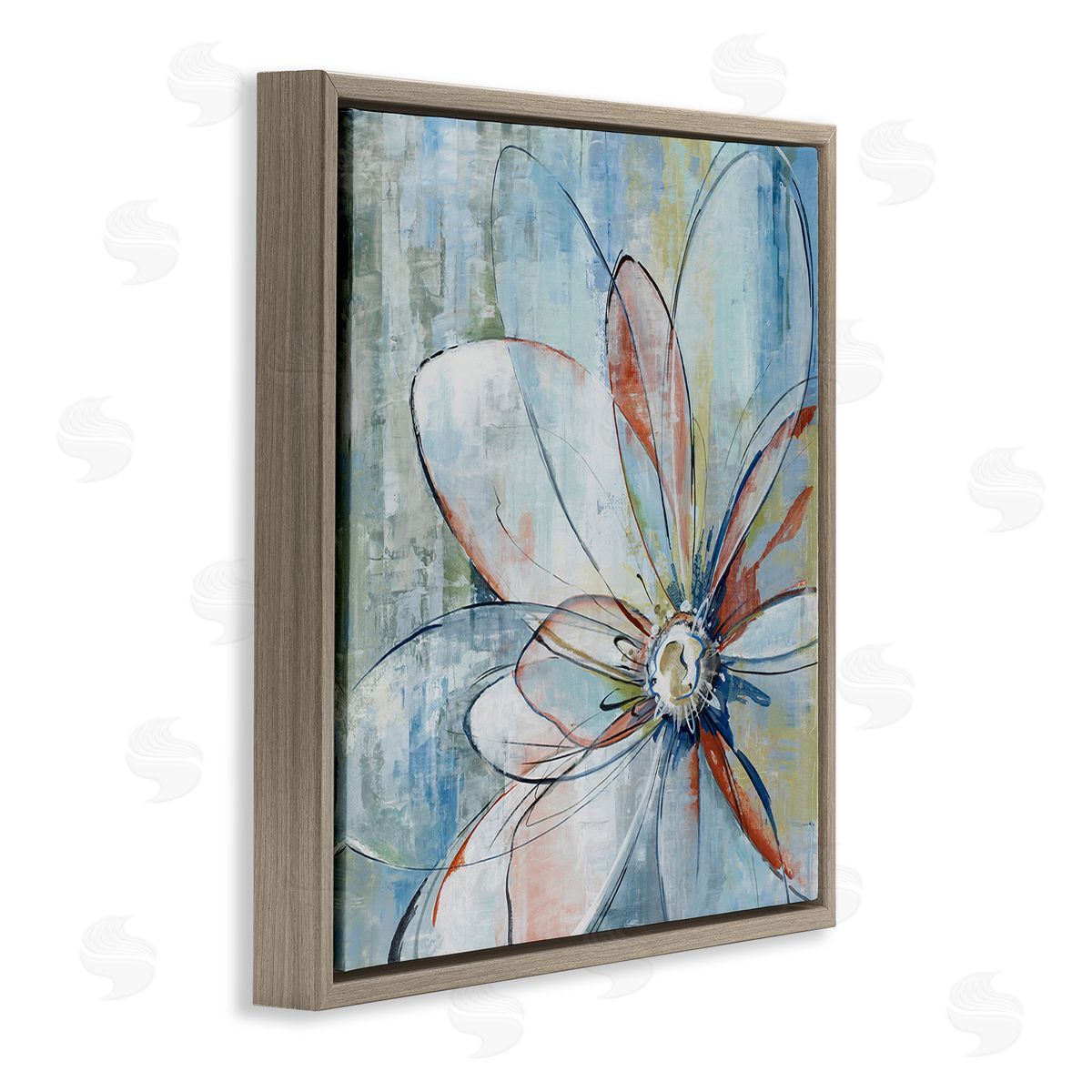Max Maxx Modern Collaged Flower Brown Floating Frame Canvas Wall Art Print
