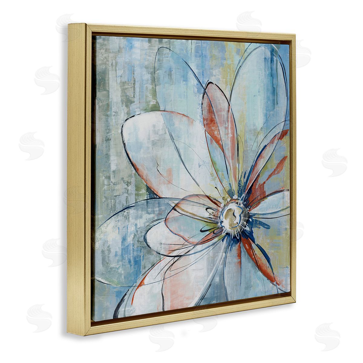 Max Maxx Modern Collaged Flower Gold Floating Frame Canvas Wall Art Print