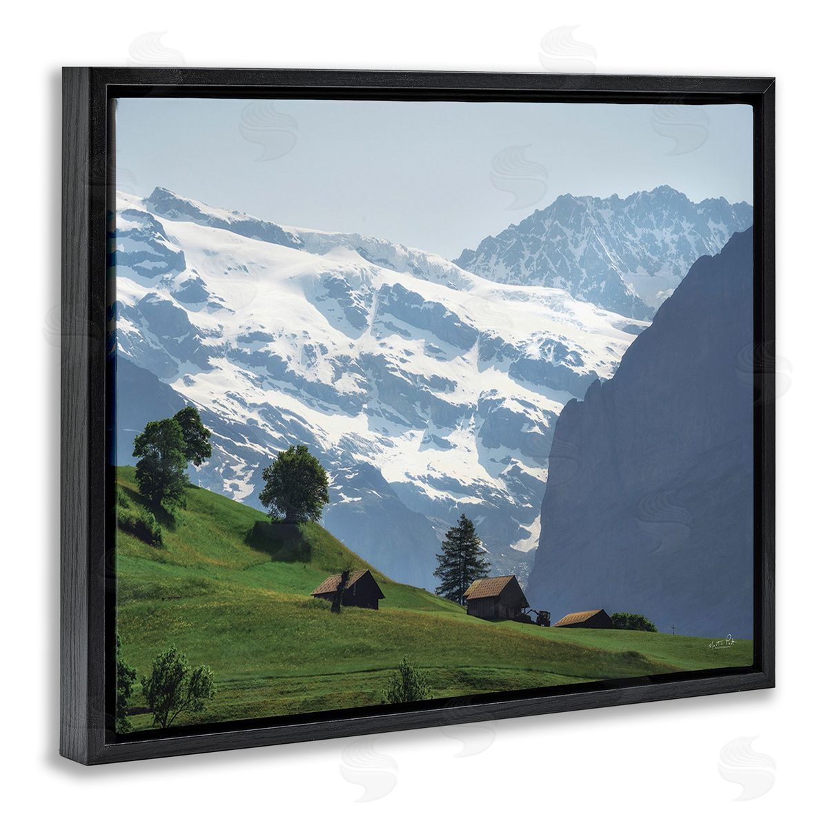 Martin Podt Mountain Cottages Landscape Black Floating Frame Canvas Wall Art Print