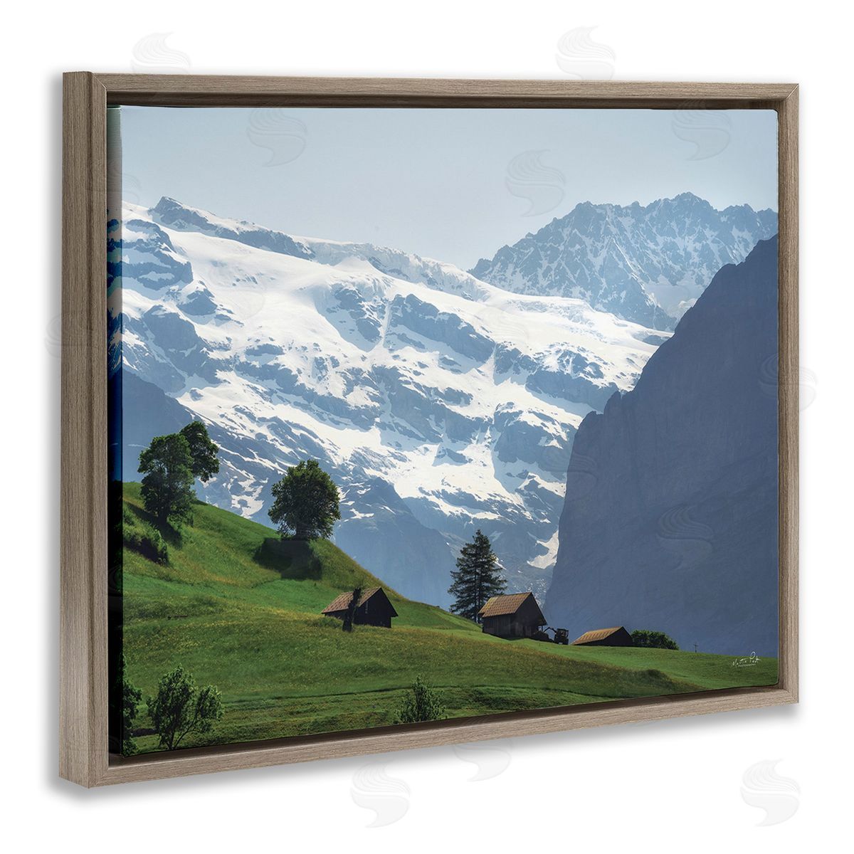 Martin Podt Mountain Cottages Landscape Brown Floating Frame Canvas Wall Art Print