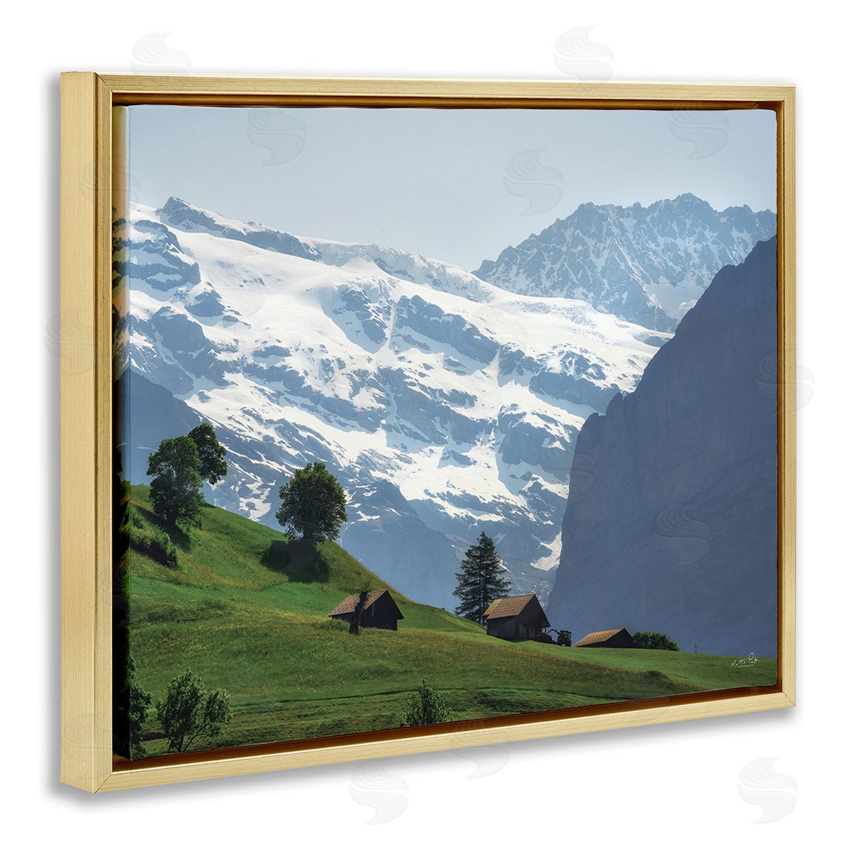 Martin Podt Mountain Cottages Landscape Gold Floating Frame Canvas Wall Art Print