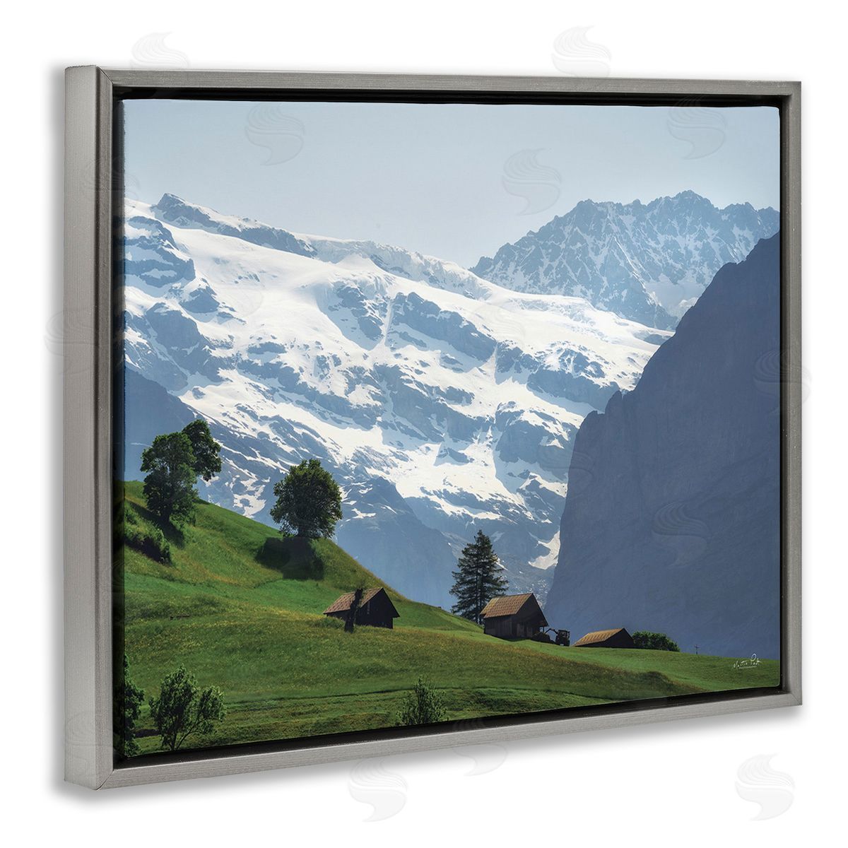 Martin Podt Mountain Cottages Landscape Gray Floating Frame Canvas Wall Art Print