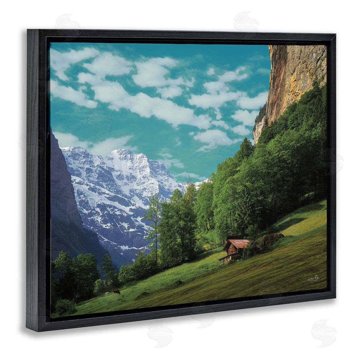 Martin Podt Mountain Valley Cottage Black Floating Frame Canvas Wall Art Print