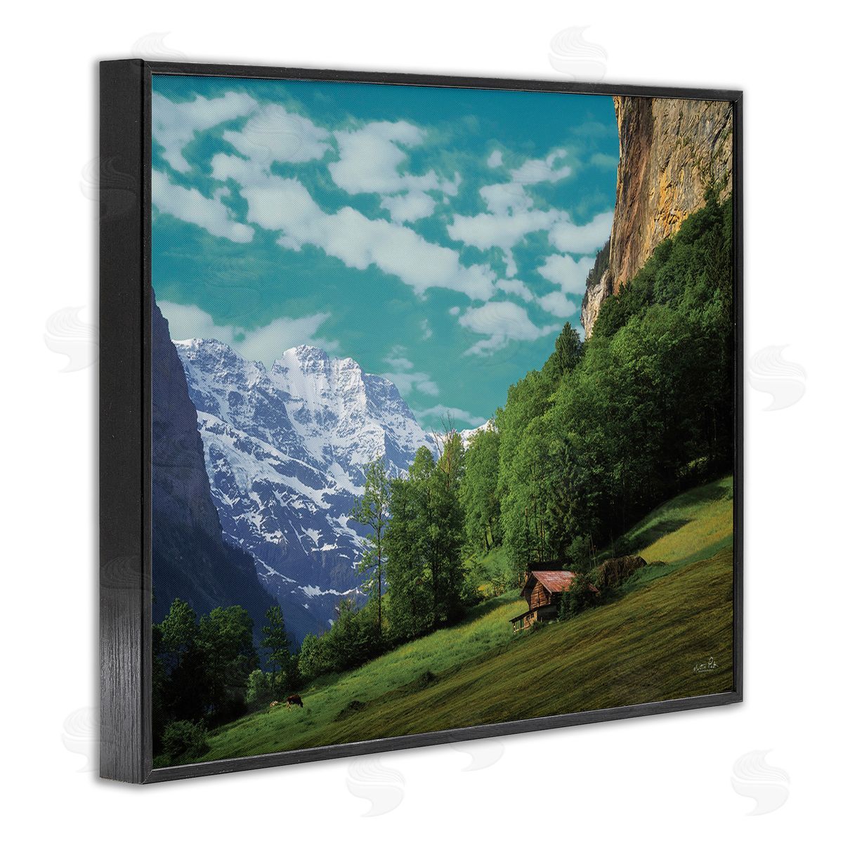 Martin Podt Mountain Valley Cottage Black Framed Giclee Wall Art Print