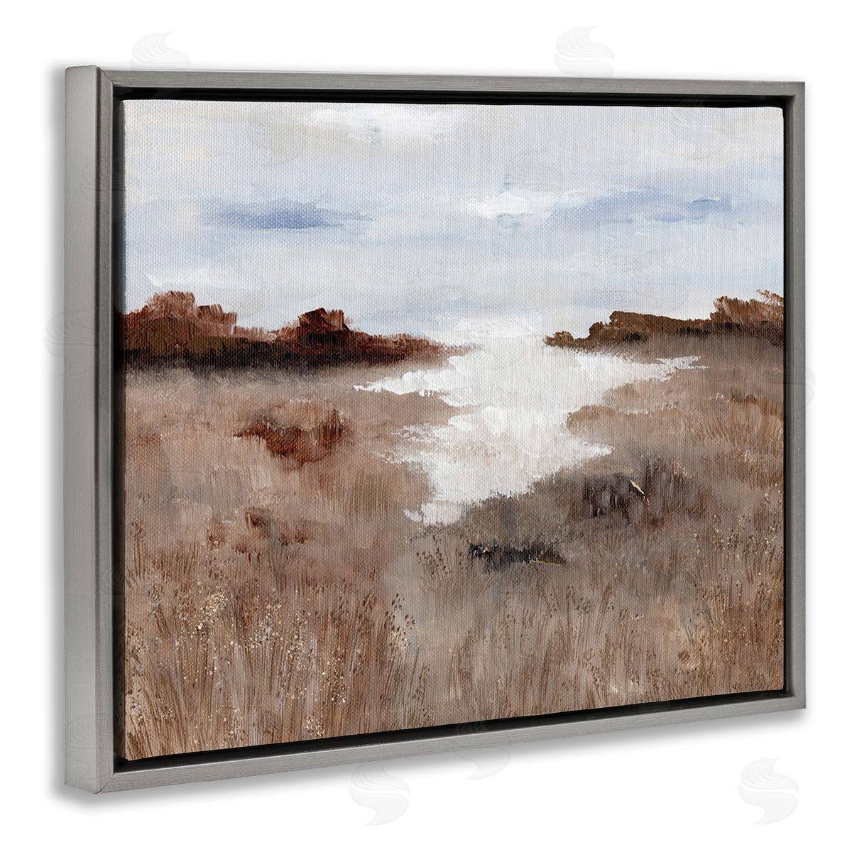 Nikita Jariwala Field with Arid Vegetation Gray Floating Frame Canvas Wall Art Print