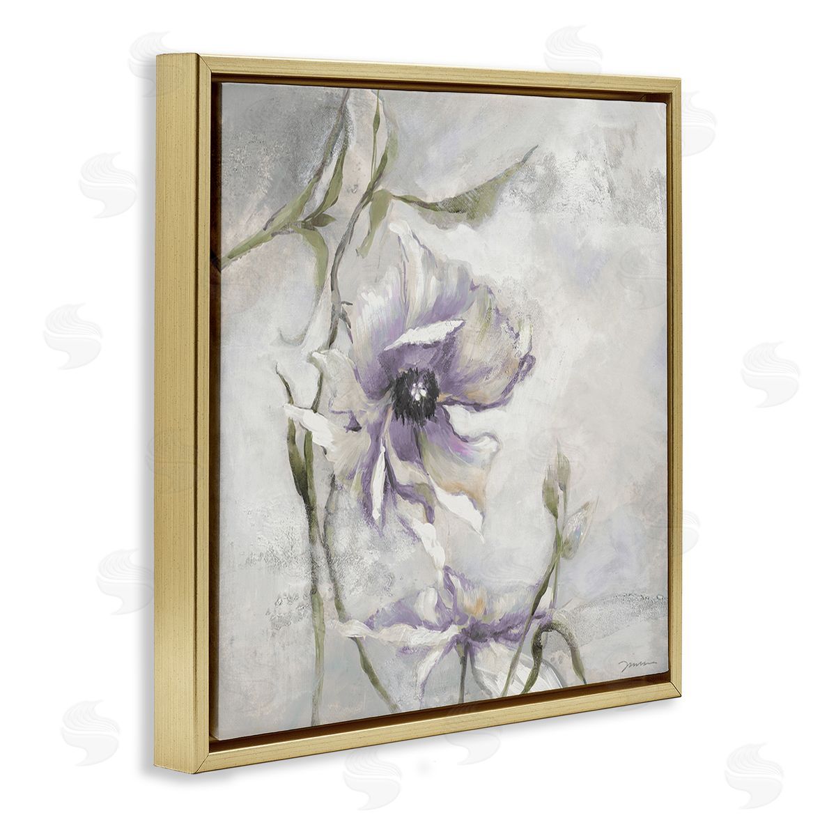 Liz Jardine Grey & Purple Flower Gold Floating Frame Canvas Wall Art Print