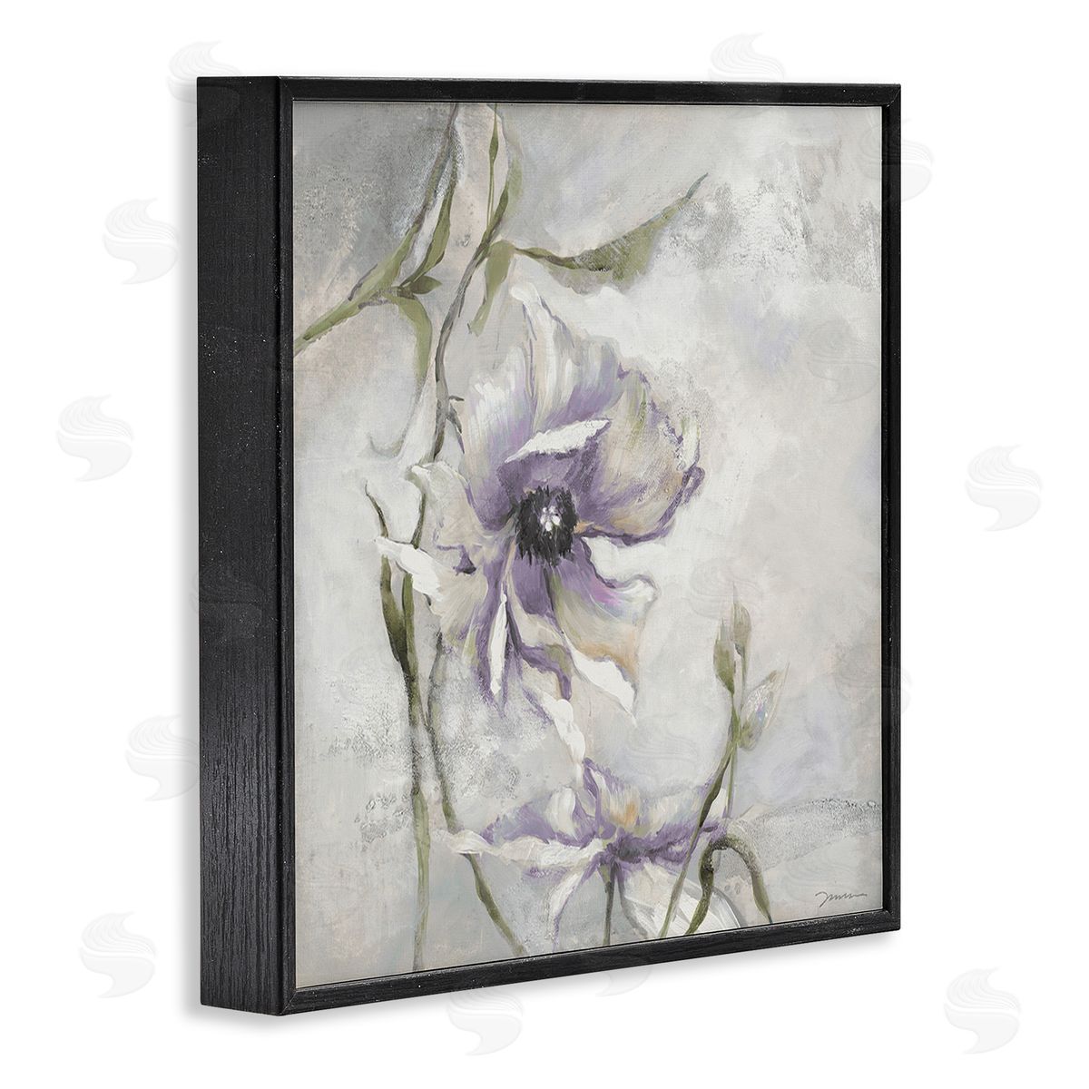 Liz Jardine Grey & Purple Flower Black Framed Giclee Wall Art Print