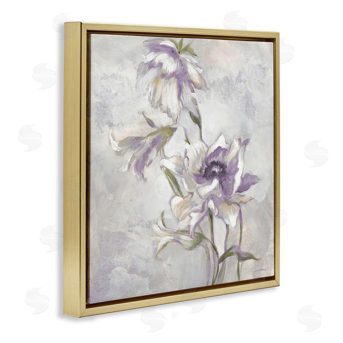 Liz Jardine Purple Curling Petals Gold Floating Frame Canvas Wall Art Print