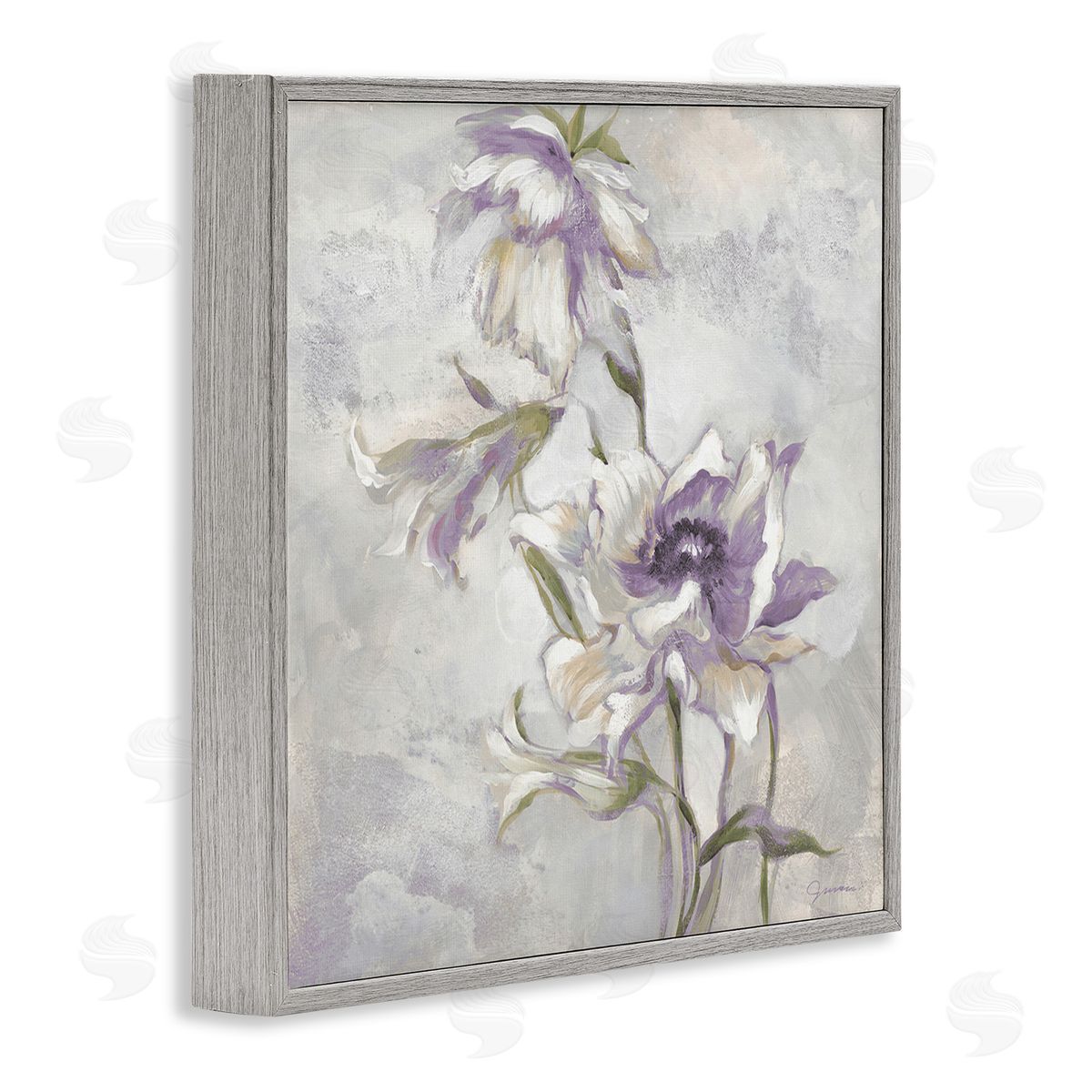 Liz Jardine Purple Curling Petals Gray Framed Giclee Wall Art Print