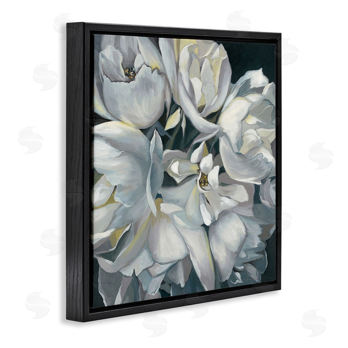 Liz Jardine Traditional Grey Blossom Black Floating Frame Canvas Wall Art Print