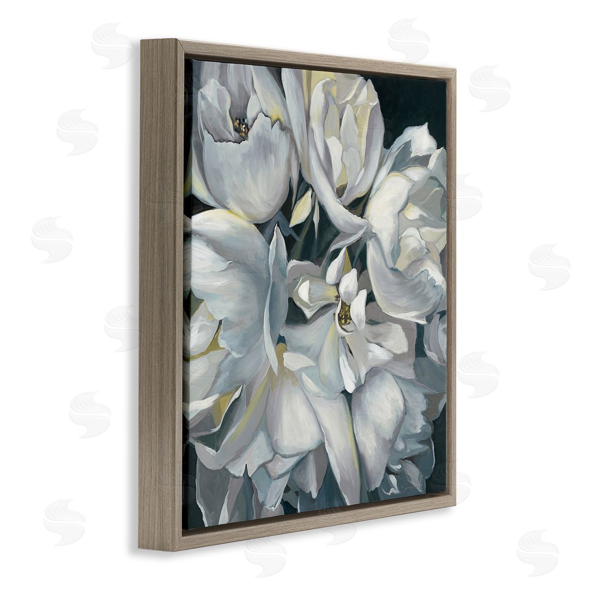 Liz Jardine Traditional Grey Blossom Brown Floating Frame Canvas Wall Art Print