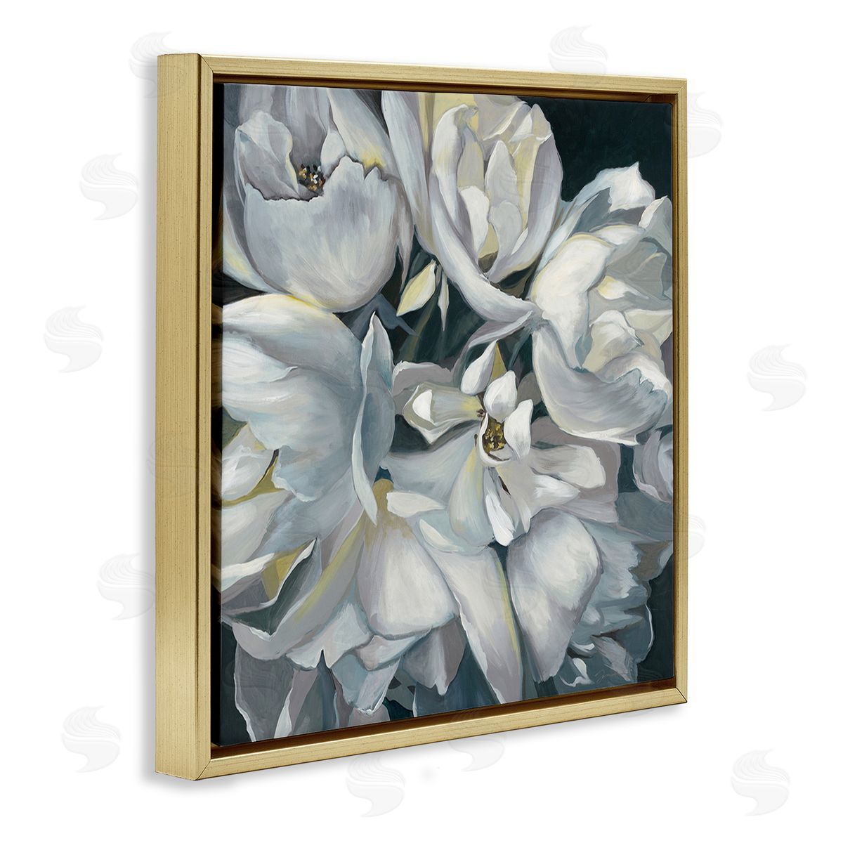 Liz Jardine Traditional Grey Blossom Gold Floating Frame Canvas Wall Art Print