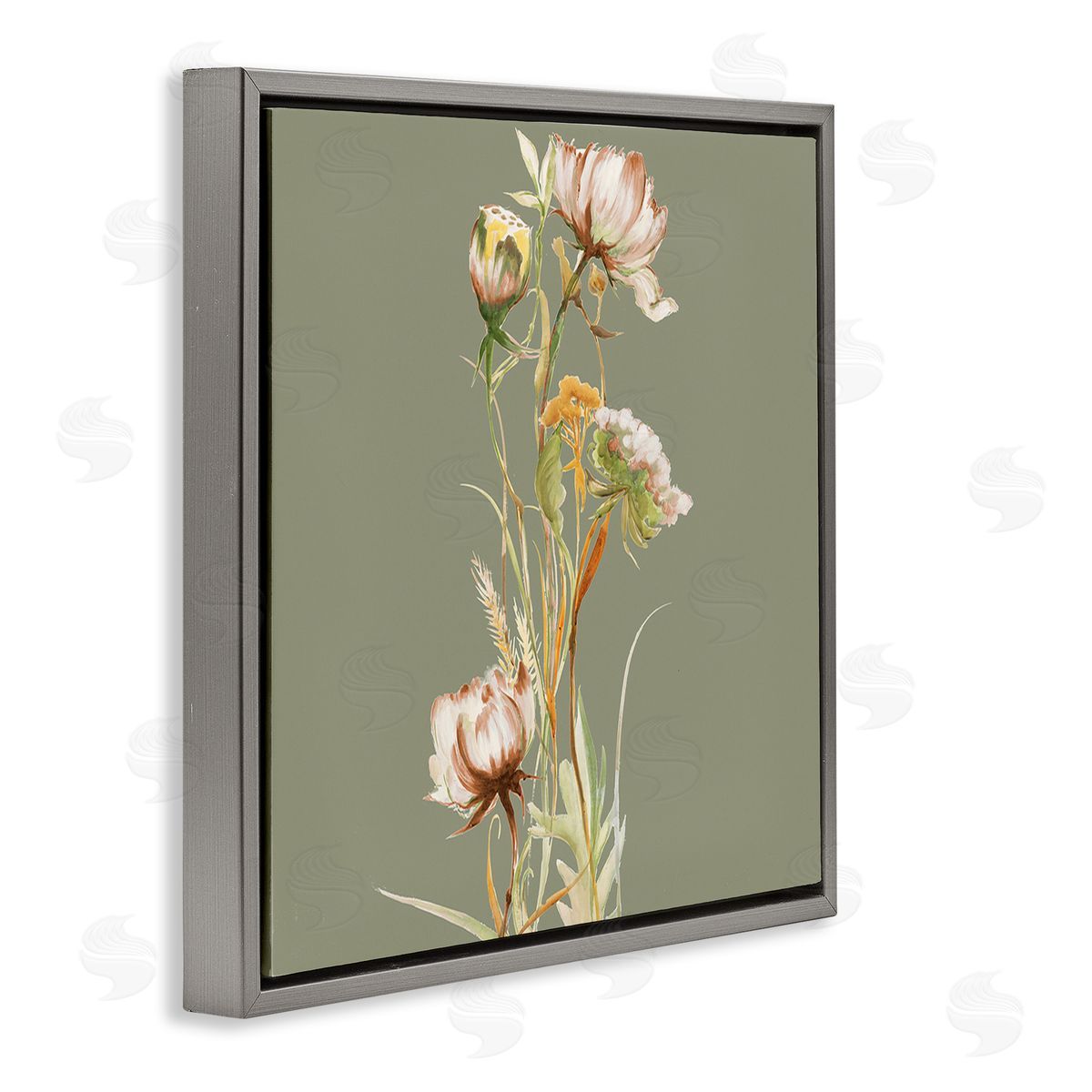 Liz Jardine Cottage Blooms on Green Gray Floating Frame Canvas Wall Art Print