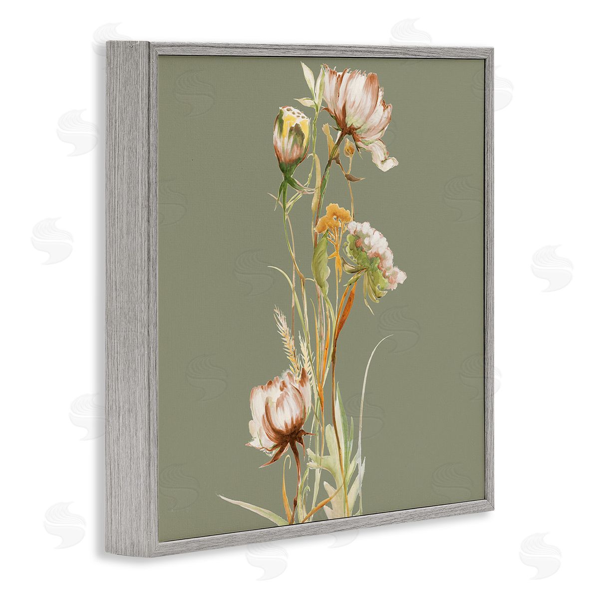 Liz Jardine Cottage Blooms on Green Gray Framed Giclee Wall Art Print