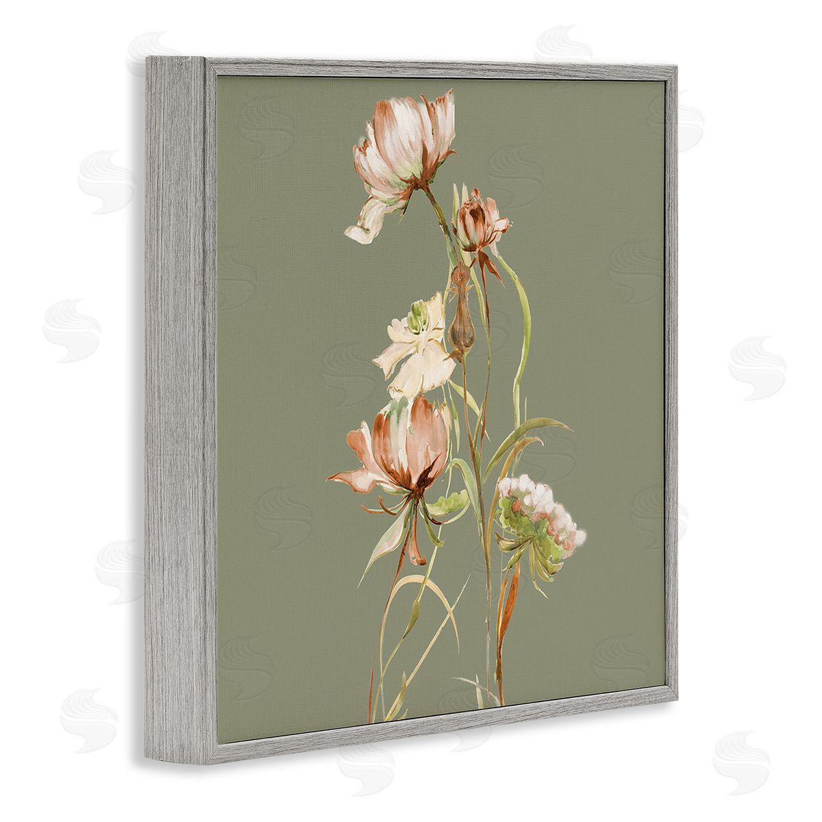 Liz Jardine Delicate Blooms on Green Gray Framed Giclee Wall Art Print