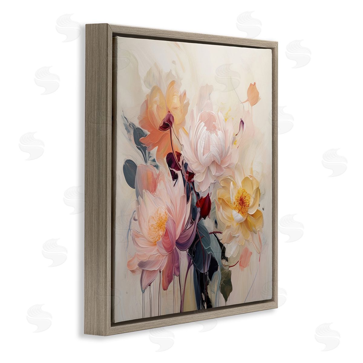 Irena Orlov Elegant Blooming Dahlias Brown Floating Frame Canvas Wall Art Print