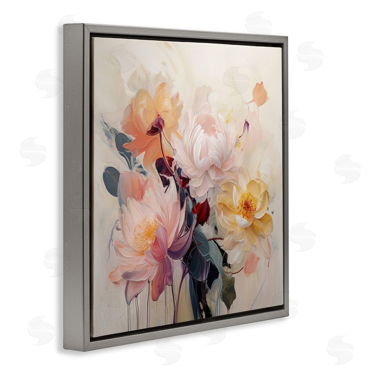 Irena Orlov Elegant Blooming Dahlias Gray Floating Frame Canvas Wall Art Print