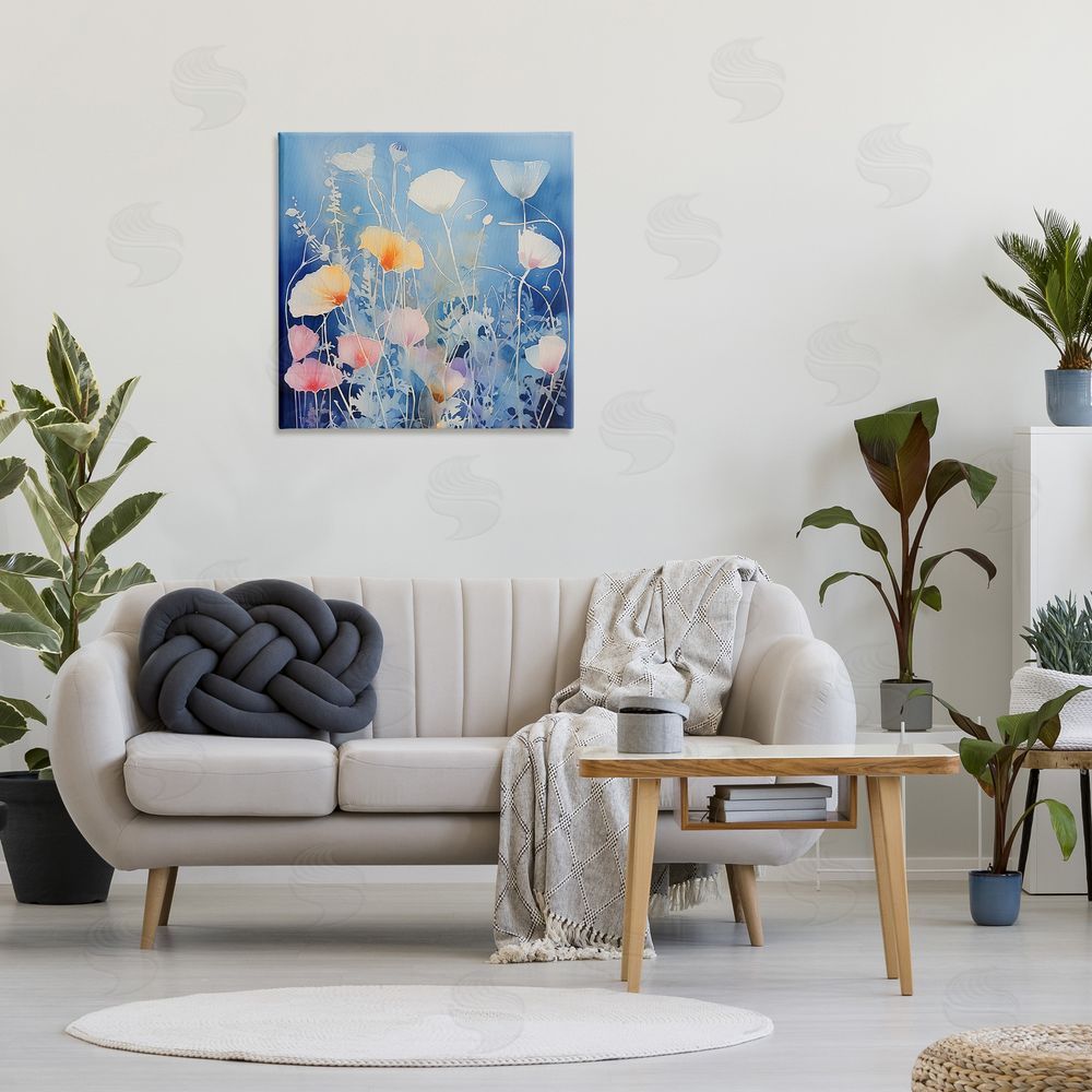 Irena Orlov Tranquil Blue Poppies Canvas Wall Art Print in Room