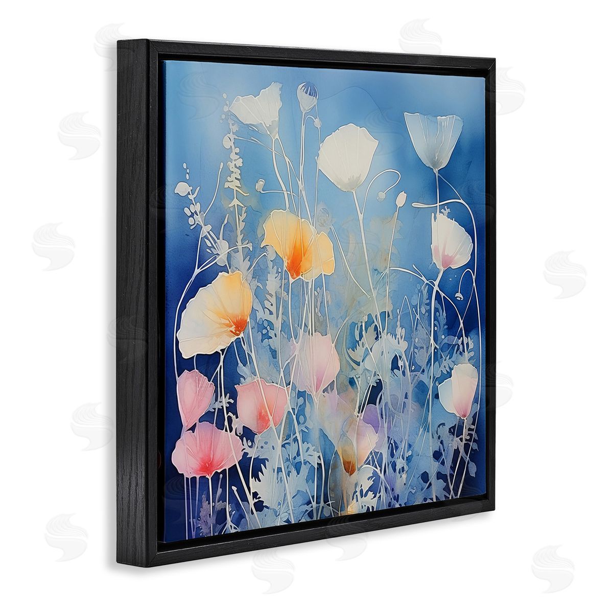 Irena Orlov Tranquil Blue Poppies Black Floating Frame Canvas Wall Art Print