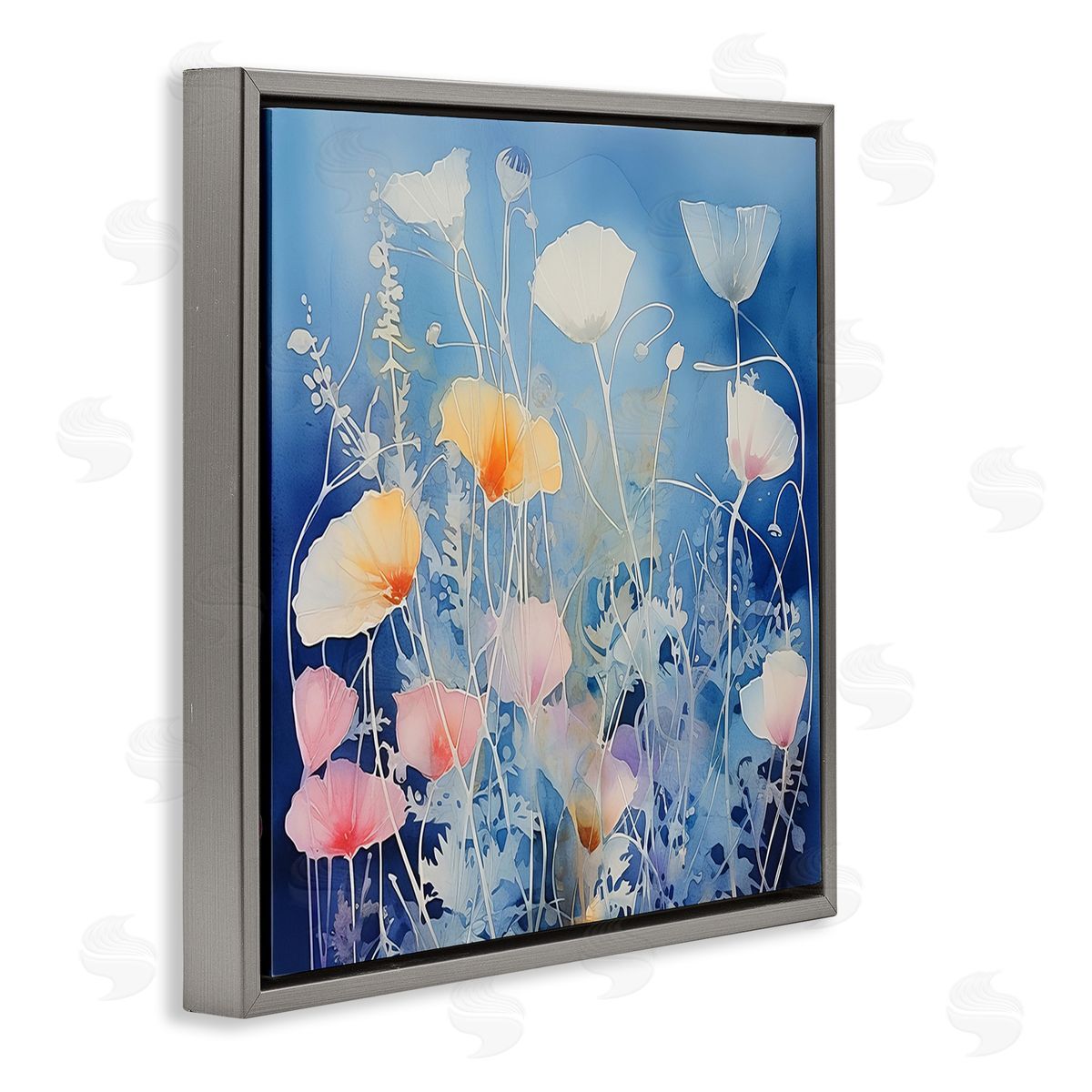 Irena Orlov Tranquil Blue Poppies Gray Floating Frame Canvas Wall Art Print