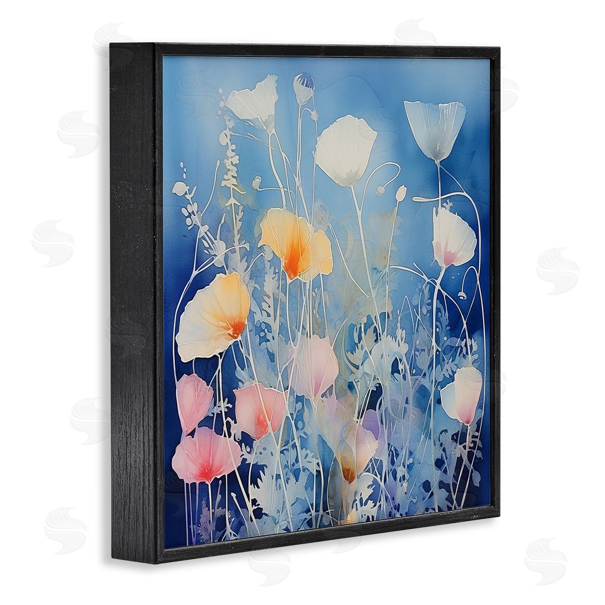Irena Orlov Tranquil Blue Poppies Black Framed Giclee Wall Art Print