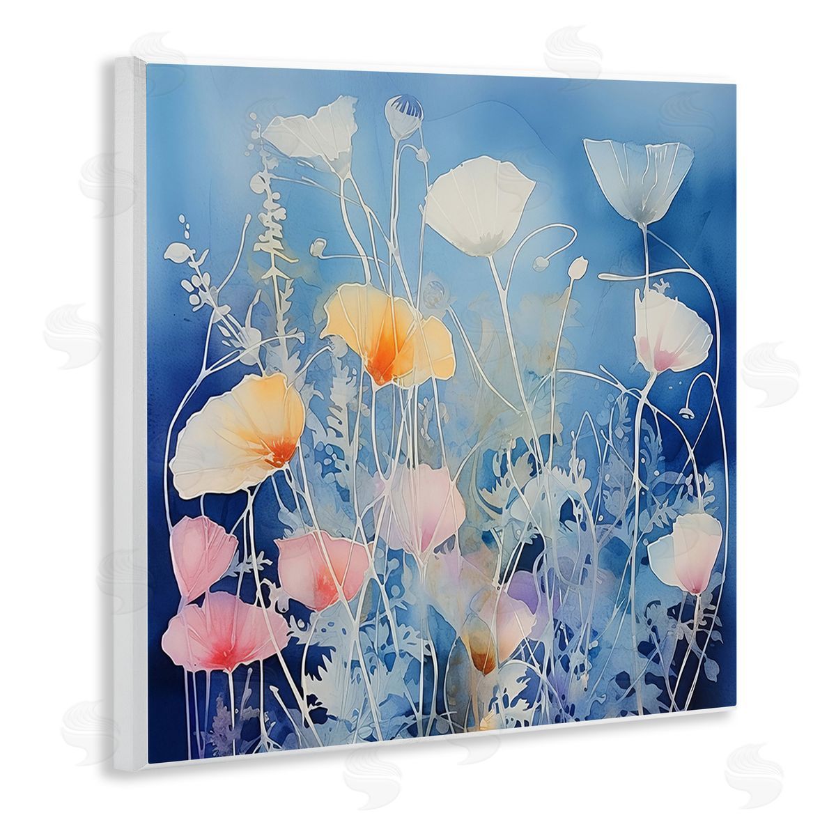 Irena Orlov Tranquil Blue Poppies Wooden Wall Plaque Art Print