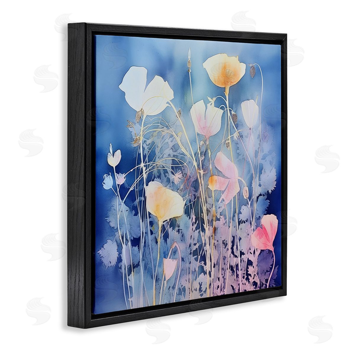 Irena Orlov Tranquil Blue Florals Black Floating Frame Canvas Wall Art Print