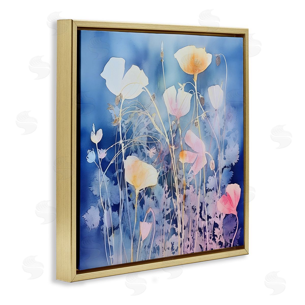 Irena Orlov Tranquil Blue Florals Gold Floating Frame Canvas Wall Art Print