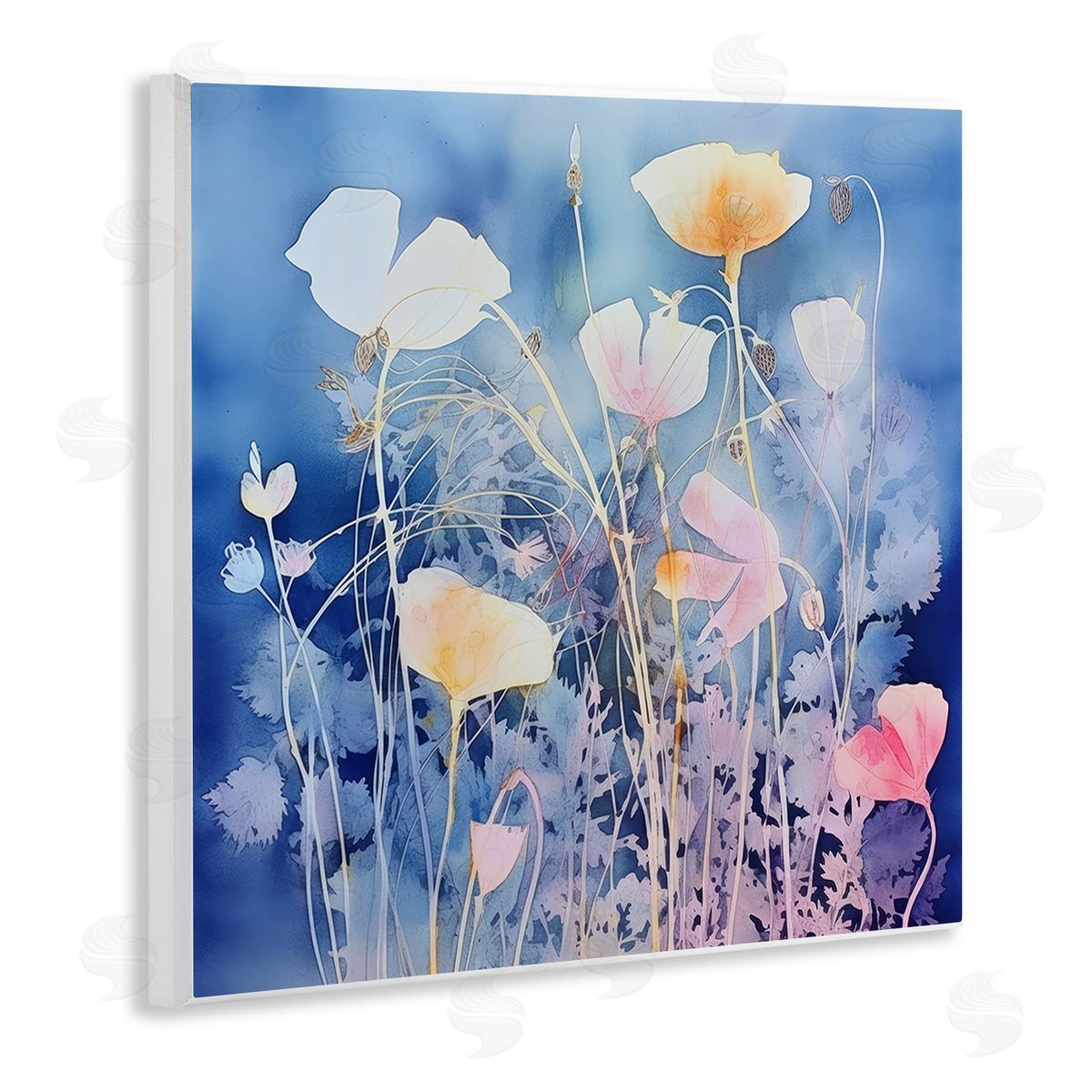 Irena Orlov Tranquil Blue Florals Wooden Wall Plaque Art Print
