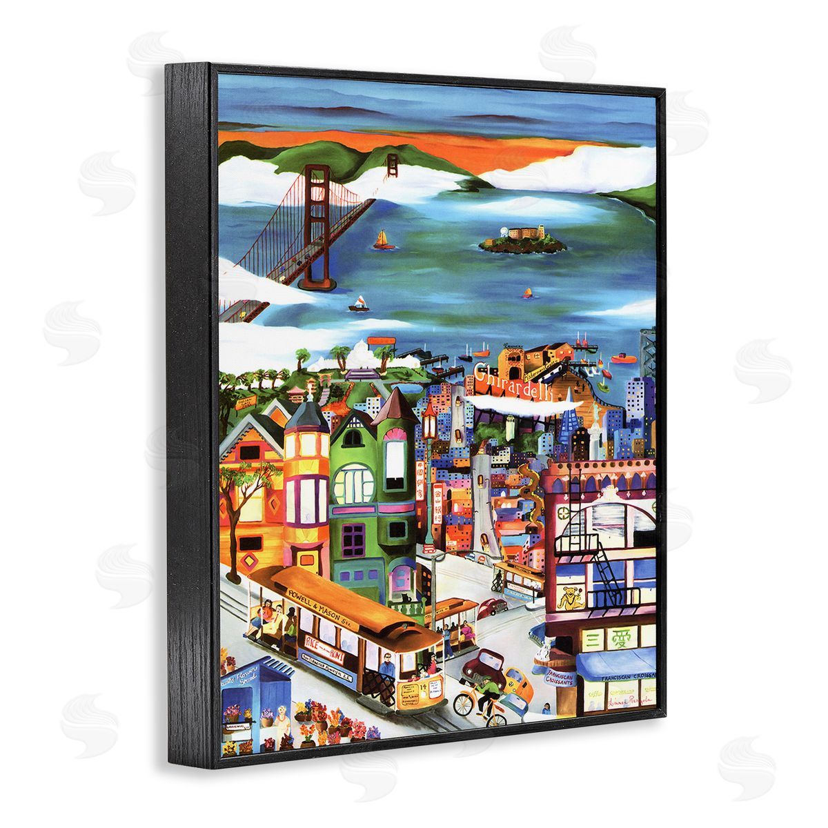 Linnea Pergola Bustling Seaside Town Black Framed Giclee Wall Art Print