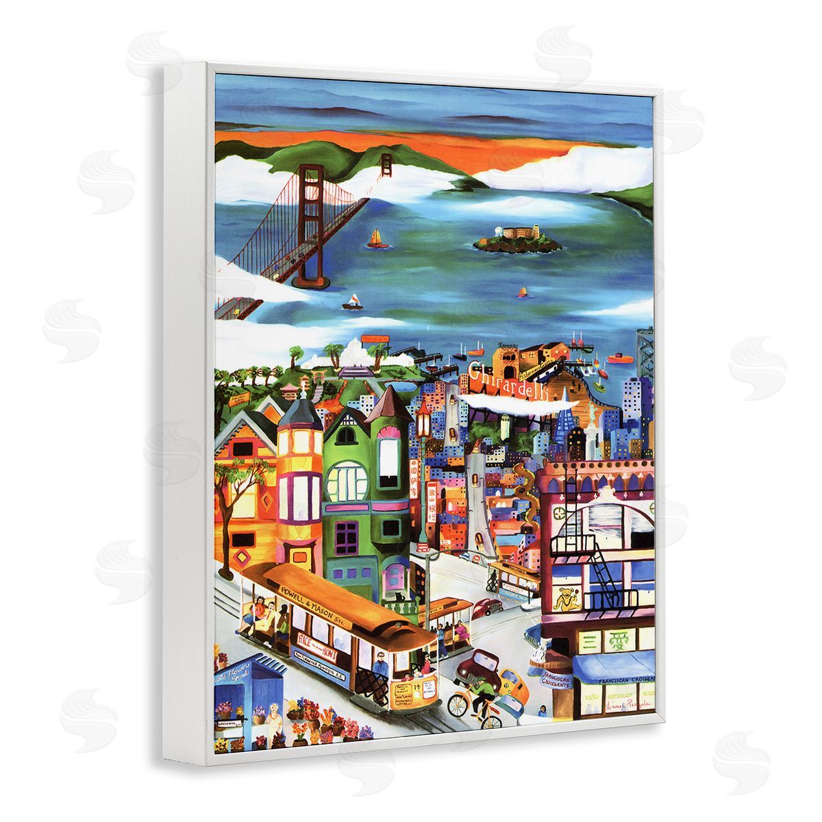 Linnea Pergola Bustling Seaside Town White Framed Giclee Wall Art Print