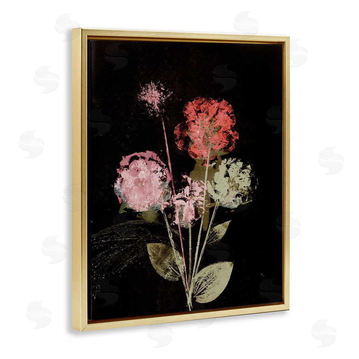 Pernille Folcarelli Rustic Roses on Black Gold Floating Frame Canvas Wall Art Print
