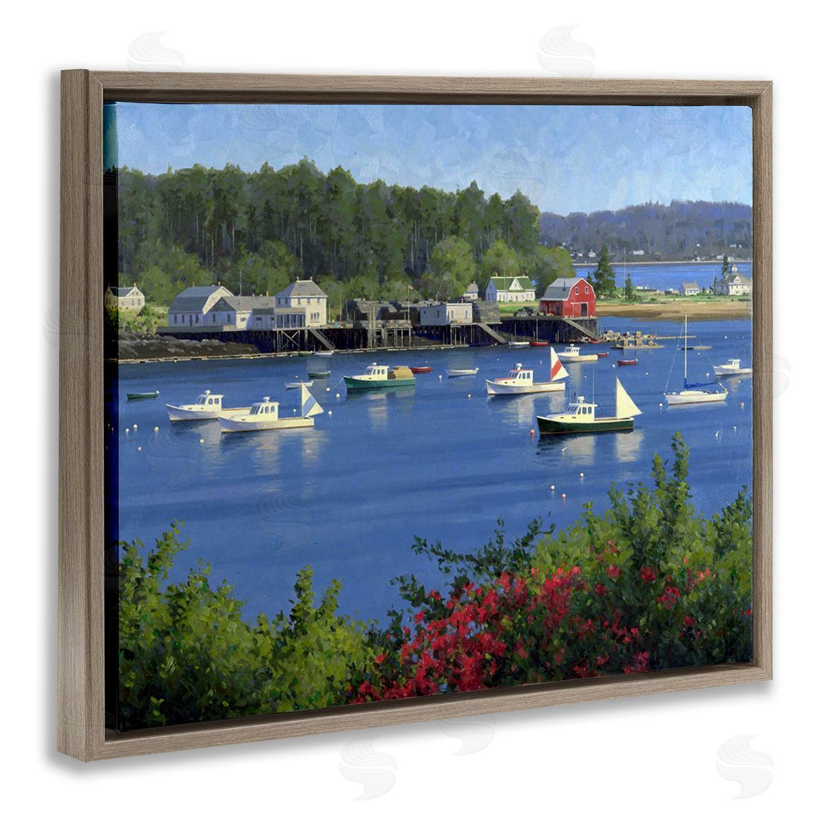 Jimmy Dyer Summer Harbor Inlet Brown Floating Frame Canvas Wall Art Print