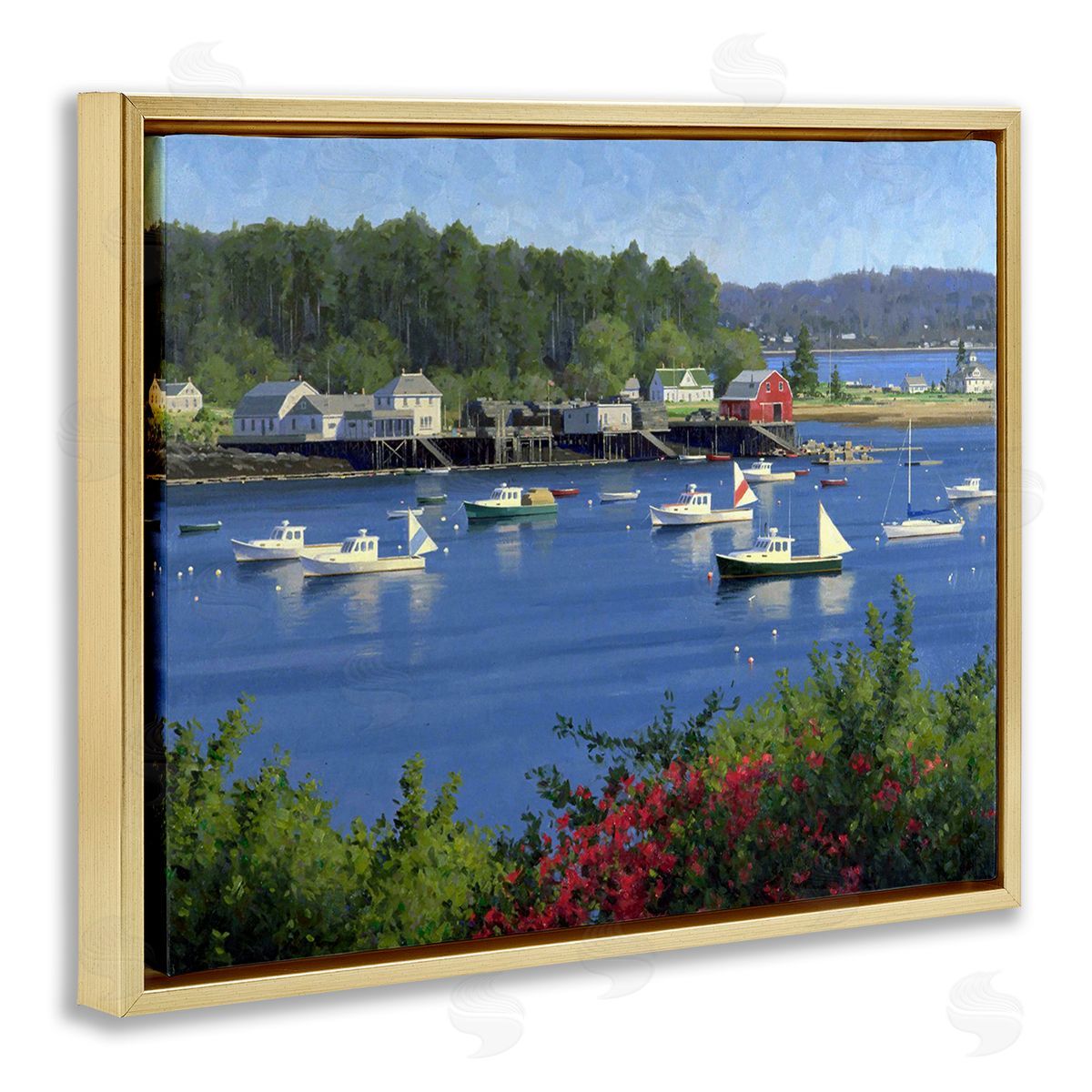 Jimmy Dyer Summer Harbor Inlet Gold Floating Frame Canvas Wall Art Print