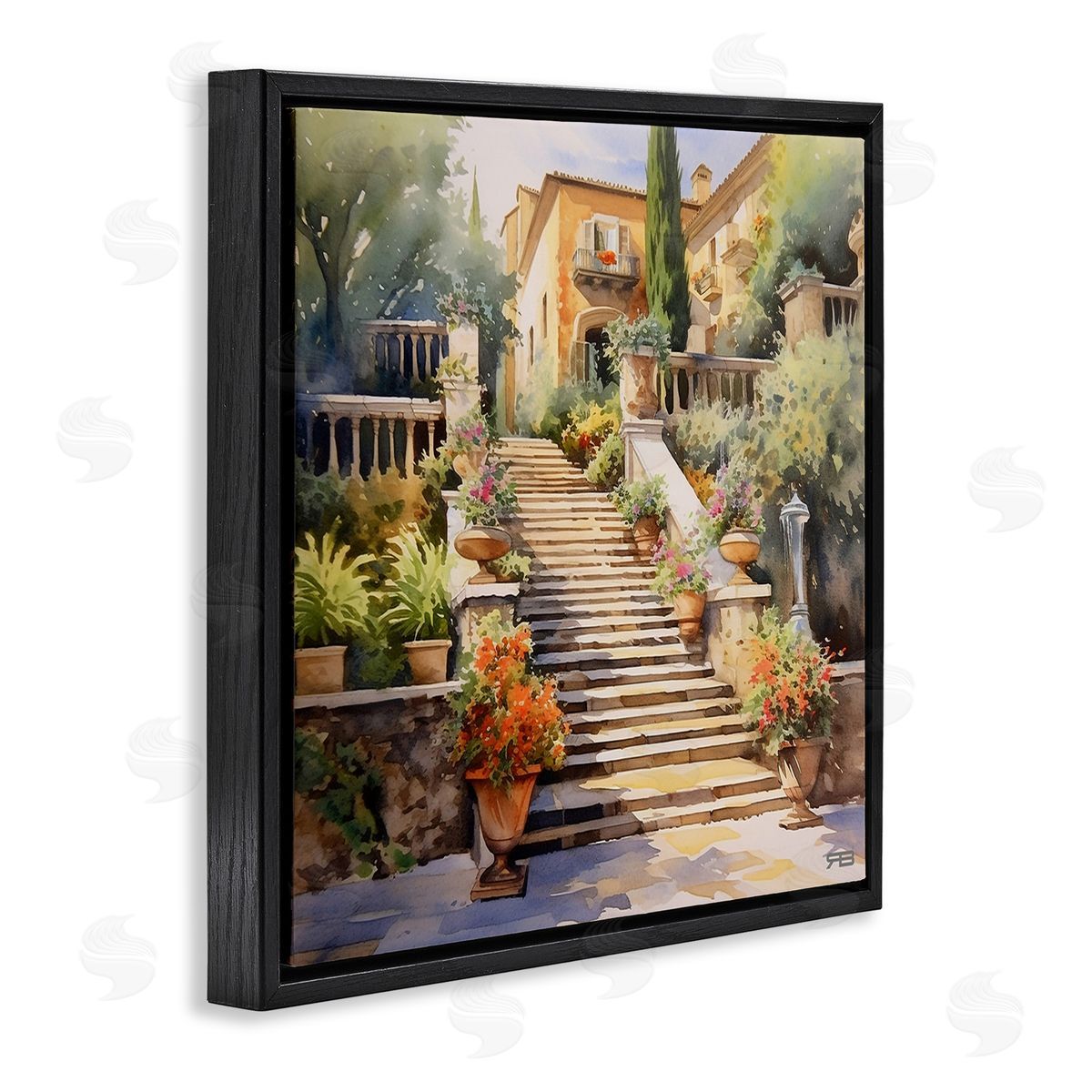 RB Stairs to European Villa Black Floating Frame Canvas Wall Art Print