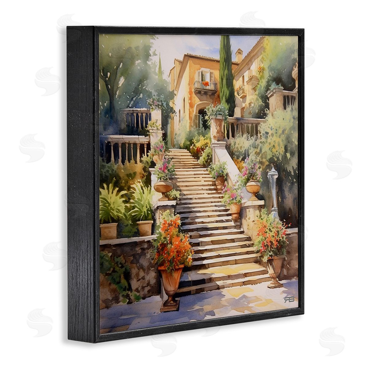 RB Stairs to European Villa Black Framed Giclee Wall Art Print