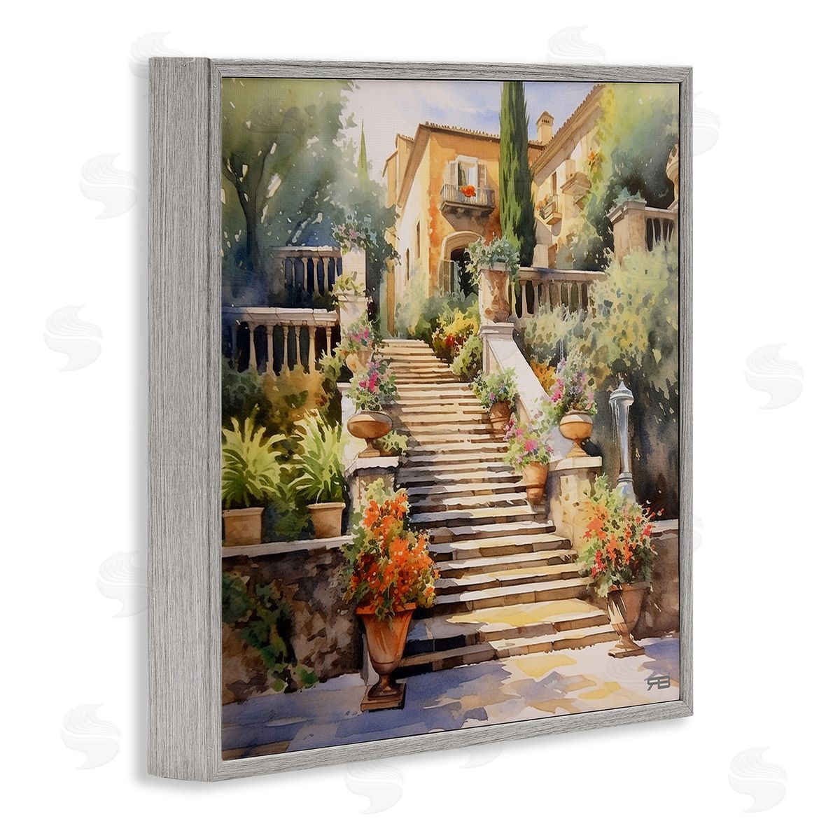 RB Stairs to European Villa Gray Framed Giclee Wall Art Print