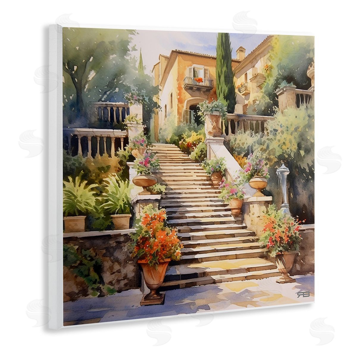 RB Stairs to European Villa Wooden Wall Plaque Art Print