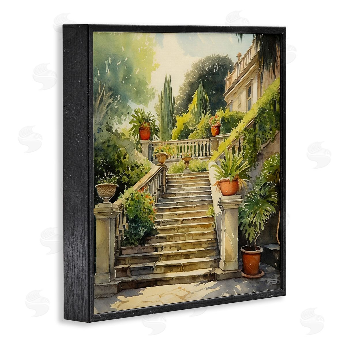 RB Luxurious Villa Stairway Black Framed Giclee Wall Art Print